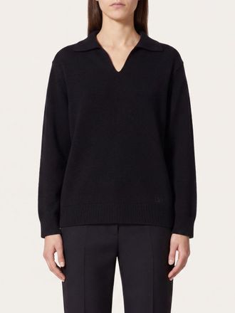 Valentino Long-Sleeved Knitted Polo in Pure Cashmere with V-Neck