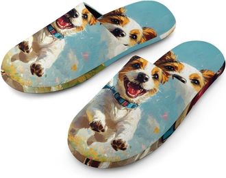 Generic Happy Jack Russell Terrier Dog Running Mens House Slippers Slip Indoor Slipper On Shoes Warm Outdoor