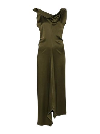 Victoria Beckham Green Glossy Asymmetric Midi Dress