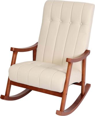 Hhg Hhg - Nunca Usado] Silla Mecedora 624, Sill&oacute;n Mecedora Sill&oacute;n Relax Mvg, Piel Sint&eacute;tica Color Crema, Estructura Aspecto Nogal