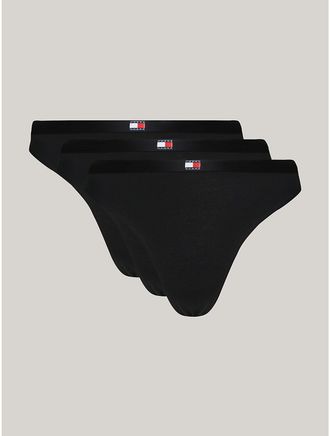 Tommy Hilfiger Womens Tommy Jeans Flag Logo Thong 3-Pack - Black - XL