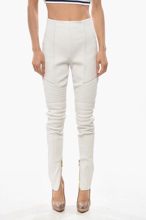 Balmain Pantaloni Biker Skinny Fit In Pelle con Zip alla Caviglia Balmain