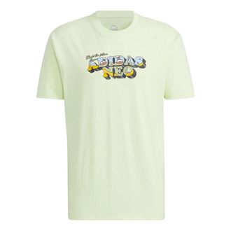 adidas Mens adidas neo Cartoon Logo Printing Sports Short Sleeve Acid Green T-Shirt HC9662