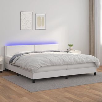 vidaXL Vidaxl - Cama Box Spring Colch&oacute;n Y Led Cuero Sint&eacute;tico Blanco 200x200 Cm