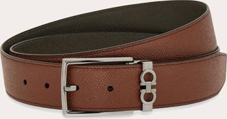 Ferragamo Men Reversible and adjustable belt with rectangular buckle Brown
