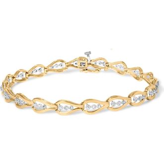 House of Brilliance 10k Yellow Gold 1/3 Cttw Diamond 3 Stone Teardrop Design Link Bracelet at Nordstrom