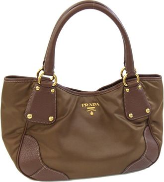 Prada Dark Brown Nylon Leather Tote Bag (Pre-Owned)