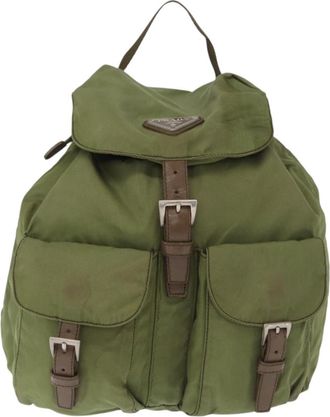 Prada Double Front Pocket Backpack Tessuto Green Nylon Backpack Bag (Pre-Owned)