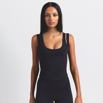 Nike Womens SKIMS Matte Double-Strap Scoop Tank Top in Black | TPTNK10540W-OBD