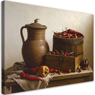 Feeby Cuadro En Lienzo, Jarra Con Chiles Y Pimienta Negra, 120x80