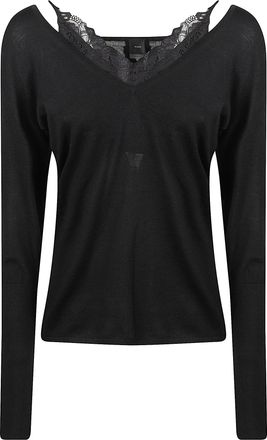 Pinko Soffio V-Neck Lace Trim Wool Sweater