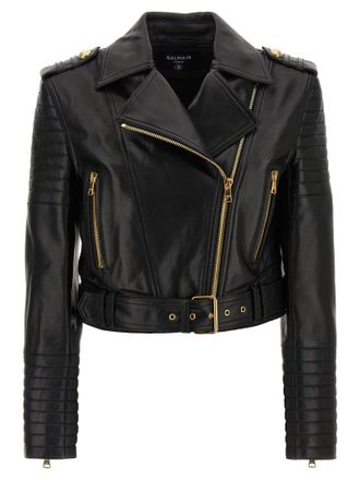902 BALMAIN レザージャケット 7号 ファー ライナー ベルト付き M Women's Balmain Leather Jackets - up to −60% | Stylight