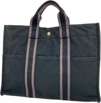 Herm&egrave;s Black Canvas Tote Bag (Pre-Owned)