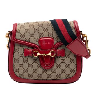Gucci Tweedehands Medium GG Canvas Dames Web Crossbody