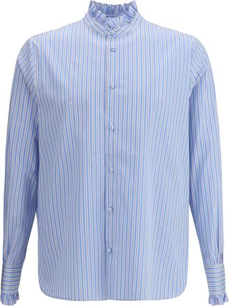 Valentino Striped Plastron And Ruffle Shirt