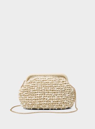 Simons Womens Small-pearl braided straw evening bag