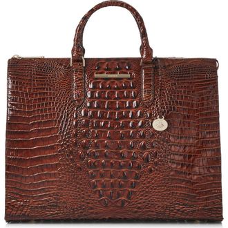 Brahmin Business Croc Embossed Leather Tote in Pecan at Nordstrom