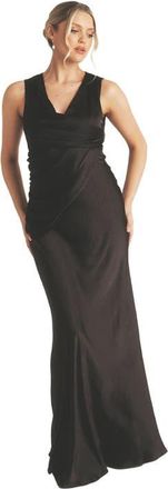 Six Stories Plunge Drape Satin Bridesmaid Dress in Black at Nordstrom, Size 12