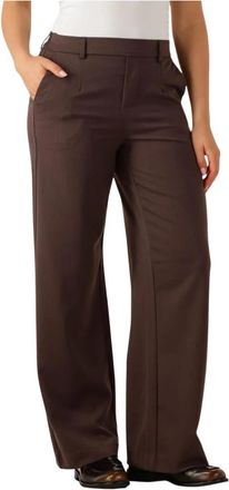 Object Bruine Wide Pant voor Stijlvolle Herfst/Winter - Dames - Straight fit broeken - Bruin - XS - Polyester - Broeken