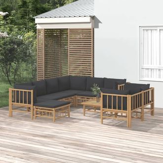 vidaXL Set De Muebles De Jard&iacute;n 10 Pzas Bamb&uacute; Con Cojines Gris Oscuro Vidaxl