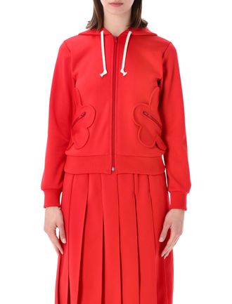 Comme Des Gar&ccedil;ons Red Front Zip Graphic Pockets Hoodie