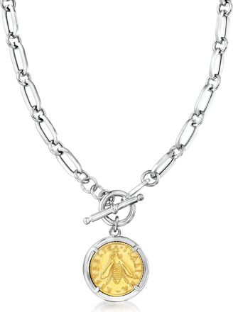 Ross-Simons Italian Replica Bee Lira Coin Necklace in Sterling Silver and 18kt Gold Over Sterling