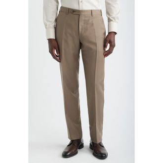 Canali Siena Regular Fit Wool Twill Dress Pants in Dark Beige at Nordstrom, Size 50