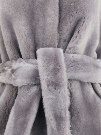 Toteme Womens Shearling Belted Coat Grey Fur Jacket