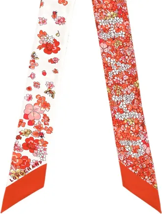Longchamp Womens Scarf Silk Red All-Over Print Scarfs
