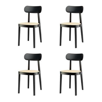 Thonet 118 Stuhl, Rohrgeflecht mit Kunststoffstützgewebe / Buche schwarz gebeizt (TP 29) (4er-Set)