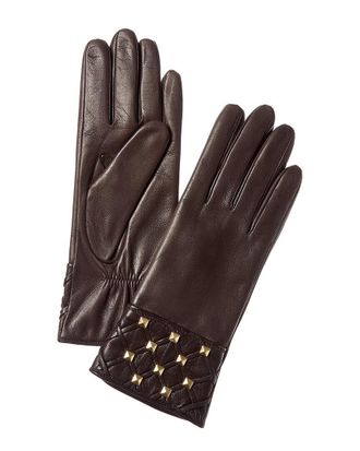 Portolano Embellished Cuff Wool & Cashmere-Lined Leather Gloves