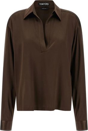 Tom Ford Overhemden, Dames, Bruin, M, Satijn, Stretch Zijden Satijnen Polo