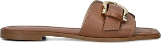 Stefano Lauran Cognac Leren Zomerslippers - Dames - Sandalen - Bruin - 41 EU - Leer - Schoenen