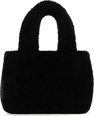 Amina Muaddi Black Shearling Amini Giuly Handbag