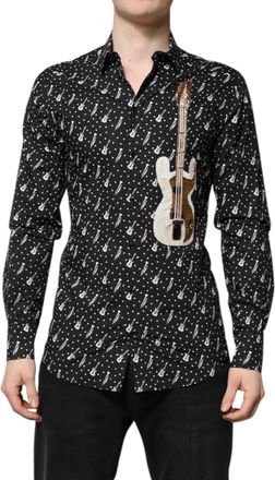 Dolce & Gabbana Mens Black Gold Instrument Embellished Shirt Cotton