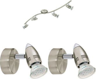 Loops Quad Ceiling Spot Light & 2x Matching Wall Lights Satin Nickel Adjustable Head