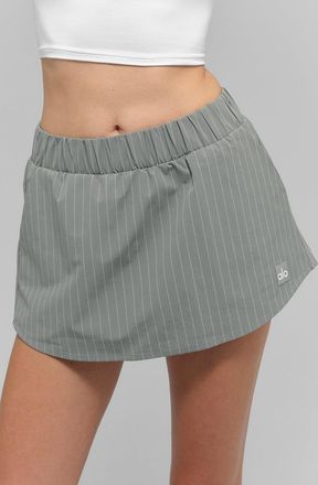 Alo | Pinstripe Daylight Mini Skirt in Lunar Grey/White, Size: Large