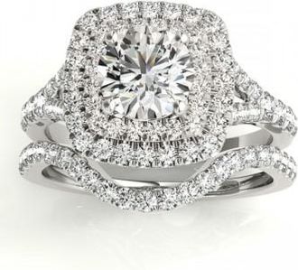 Allurez Square Double Halo Lab Grown Diamond Bridal Set Platinum (0.87ct)