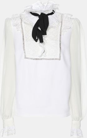Self Portrait White Stretch Crepe Tie Neck Top