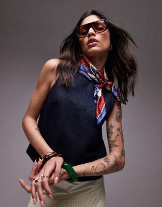 Topshop denim shell top in raw look indigo-Blue