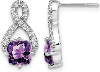Diamond2Deal 14k White Gold Amethyst and Diamond Earrings
