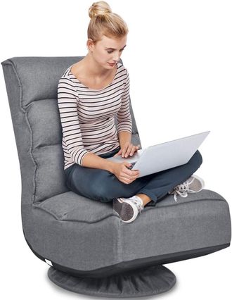 Costway Costway - Poltrona Sedia Relax Pieghevole Reclinabile Girevole, Divano Comodo Per Studio Salotto, Con Schienale, Ottima Per Rilassarti, Grigio