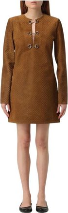 Gucci Stijlvolle Mini Jurk met Metalen Detail - Dames - Korte kleedjes - Beige - M - Su&egrave;de - Kleedjes