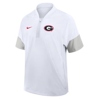 Nike Georgia Sideline Coach Nike Mens College 1/2-Zip Short-Sleeve Jacket in White | 03BO0CEBNGB-6XU
