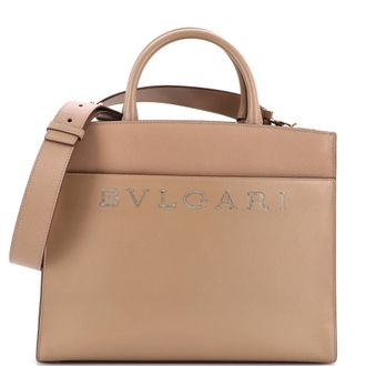 Bulgari Embellished Logo Tote Bag Leather Medium