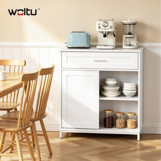 Woltu Woltu Aparador De Cocina Con 1 Puerta Corredera Y 1 Caj&oacute;n, Estante Ajustable, Blanco