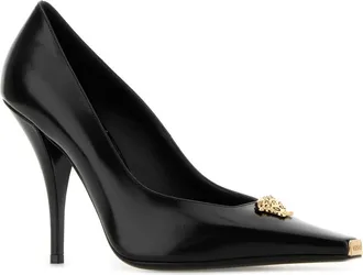 Versace Gold-Accent Leather Pump - Black