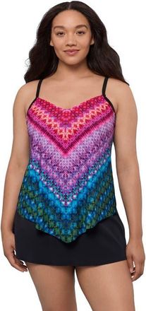 Trimshaper Hank Handkerchief Tankini Swimsuit Top in Tiki Hut Tropical at Nordstrom, Size 12