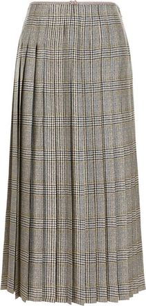 Thom Browne Hunting Tweed Silk Twill Pleated Skirt - Dames - Midirokken - Veelkleurig - S - Tweed - Rokken
