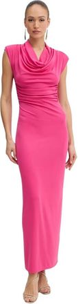 Fracomina Maxi-jurk met open rug en watervalhals - Dames - Avondkleed - Roze - XL - Polyester - Kleedjes